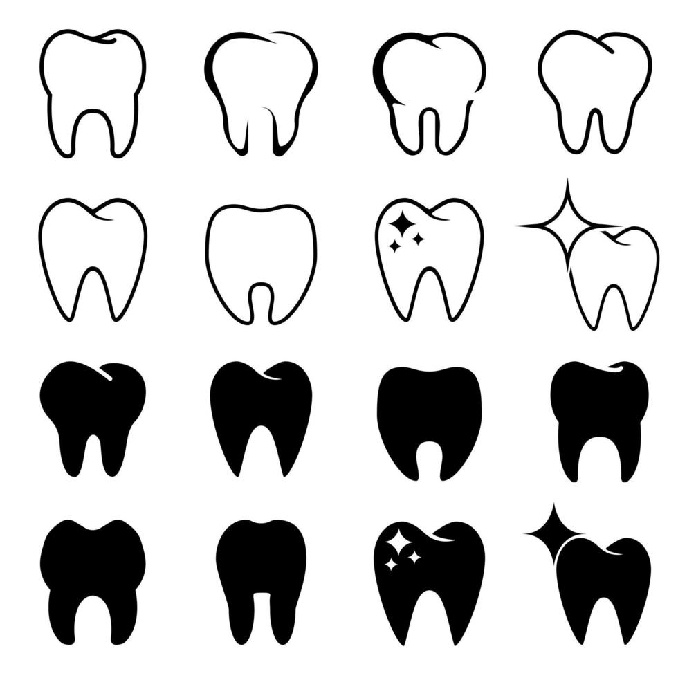 conjunto de vetores de ícone de dente. coleção de sinais de ilustração de dentista. símbolo de dentes ou logotipo.