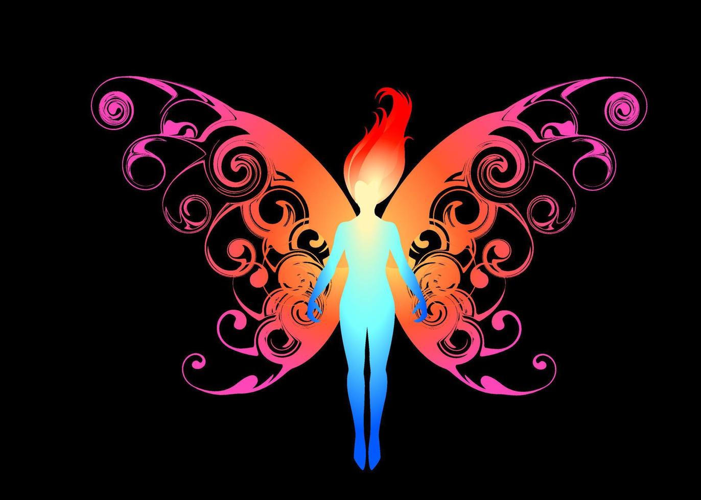linda borboleta abstrata e colorida fada mágica silhueta papel de parede pintura de fundo vetor