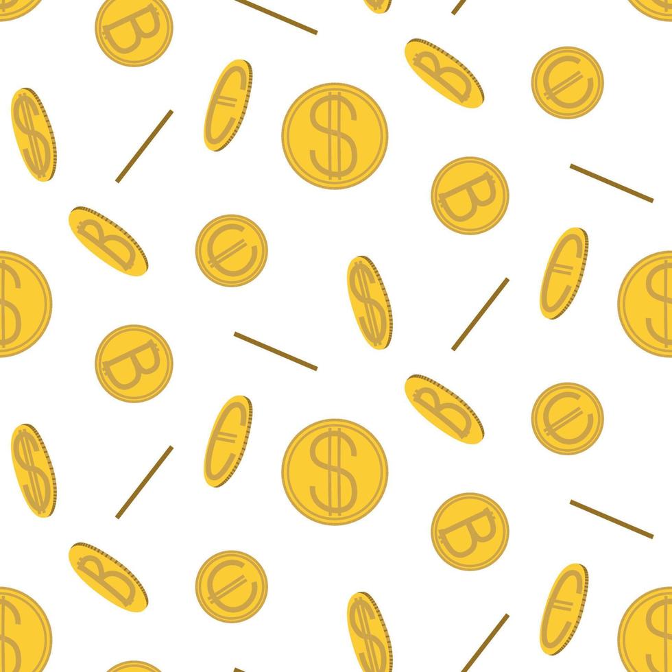 fundo transparente com moedas dispersas de dólar, euro e bitcoin. padrão de dinheiro vetor