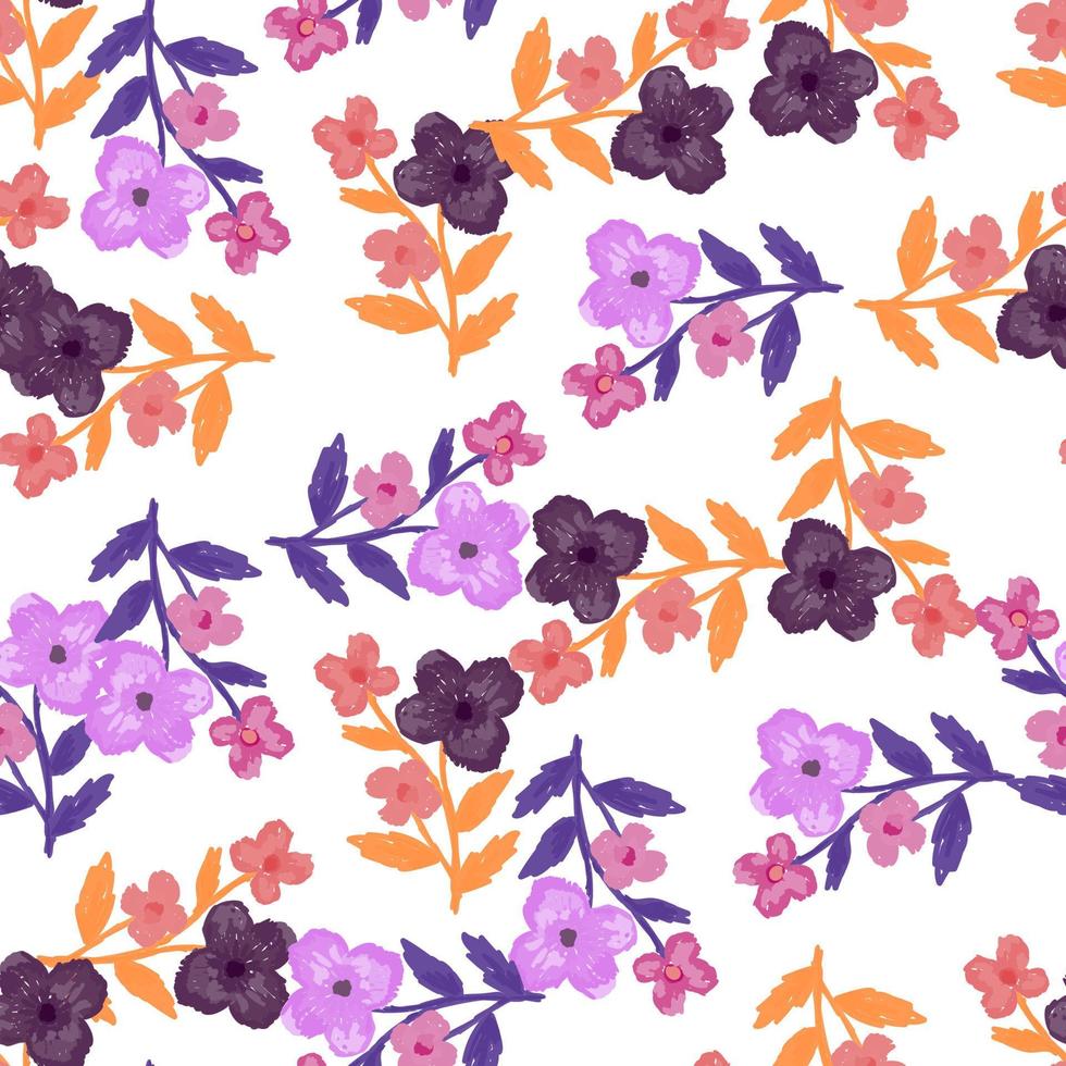 doodle padrão sem emenda de flores estilizadas. textura botânica ingênua decorativa. fundo de flor criativa. vetor