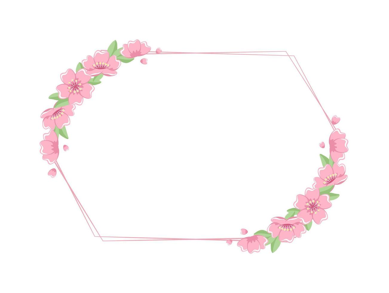 quadros de flor de cerejeira. borda floral geométrica do hexágono. vetor