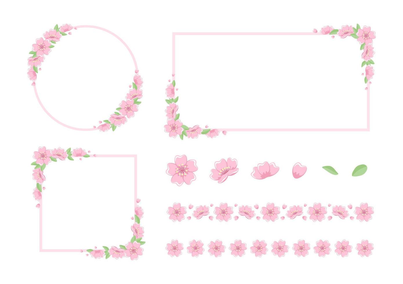 quadros de flor de cerejeira japonesa, bordas, coleção de ilustração vetorial de elementos de design vetor