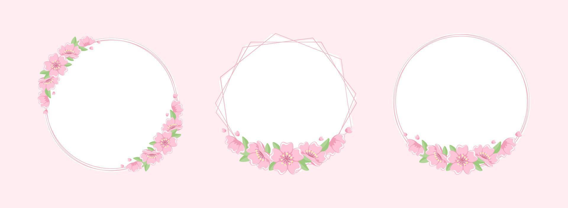 conjunto de quadros de flor de cerejeira. bordas geométricas elegantes. vetor