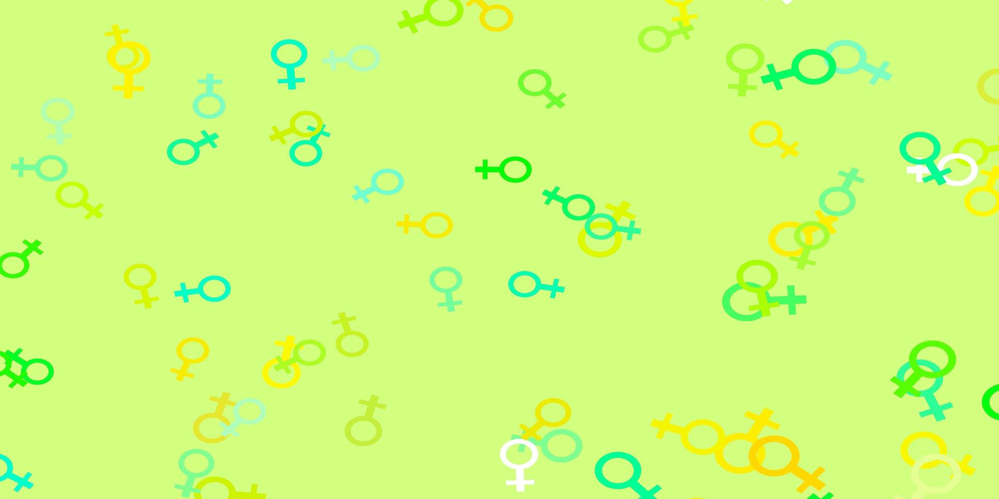 padrão de vetor verde e amarelo claro com elementos do feminismo.