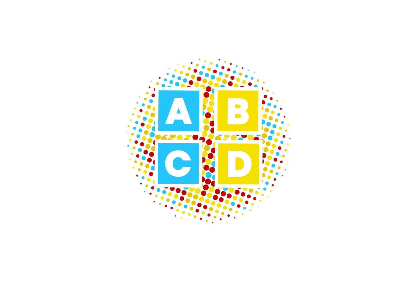 letra do logotipo abcd com pontilhado colorido aleatório, perfeito com logotipo médico bebê, loja de bebês, empresa de educação vetor