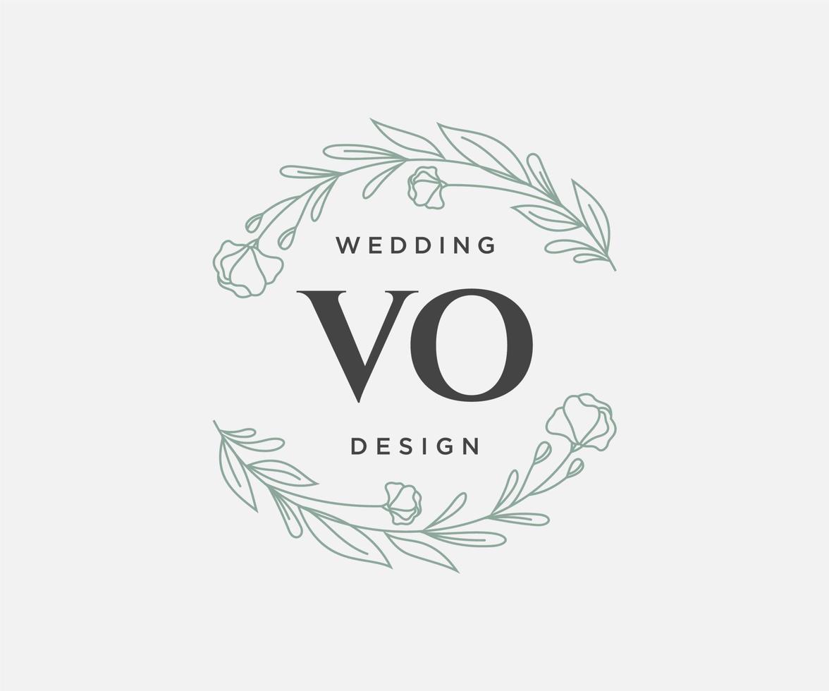 coleção de logotipos de monograma de casamento de letras iniciais vo, modelos modernos minimalistas e florais desenhados à mão para cartões de convite, salve a data, identidade elegante para restaurante, boutique, café em vetor