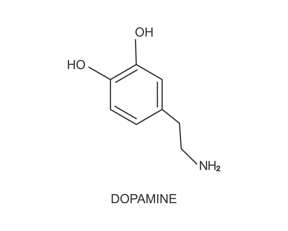 ícone de dopamina. estrutura molecular química. feliz ou se sentir bem pictograma de hormônio vetor