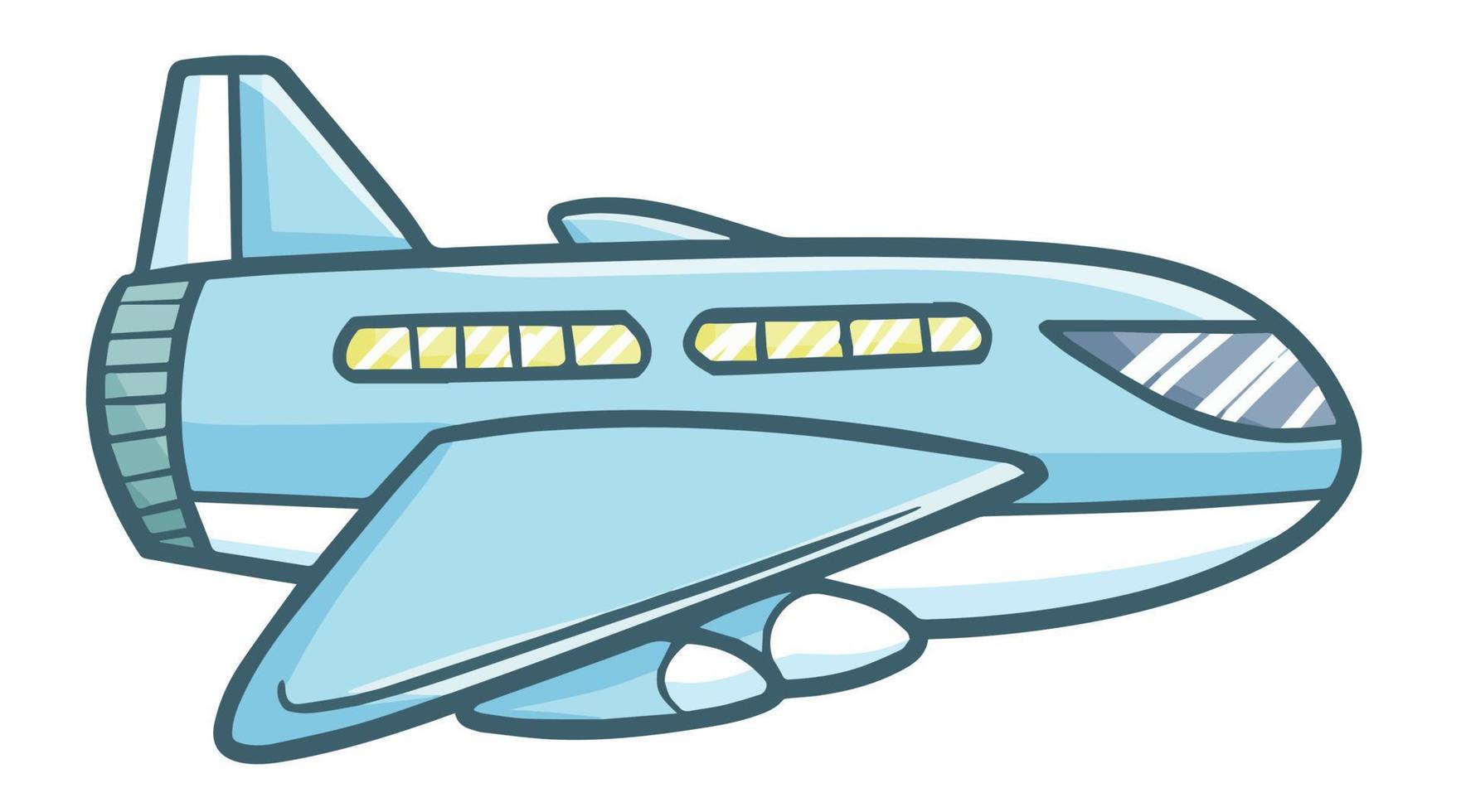avião comercial verde azul engraçado e legal voando vetor