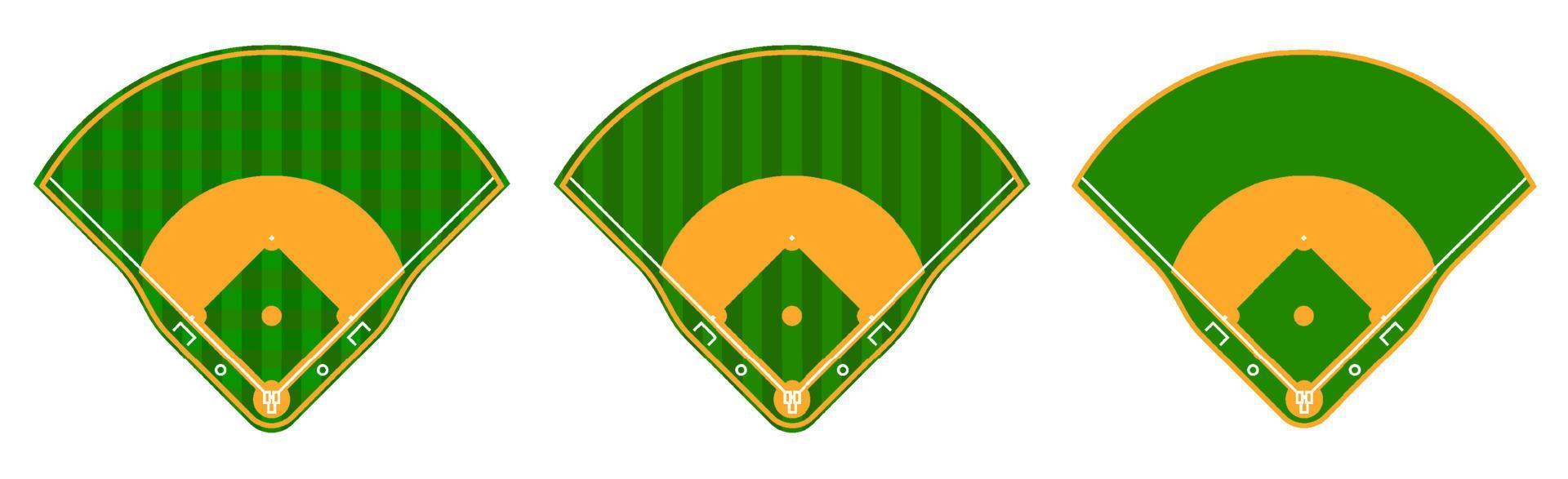 conjunto de campos de beisebol verdes com linhas de marcação. esportes de equipe. estilo de vida ativo. esporte nacional americano. vetor