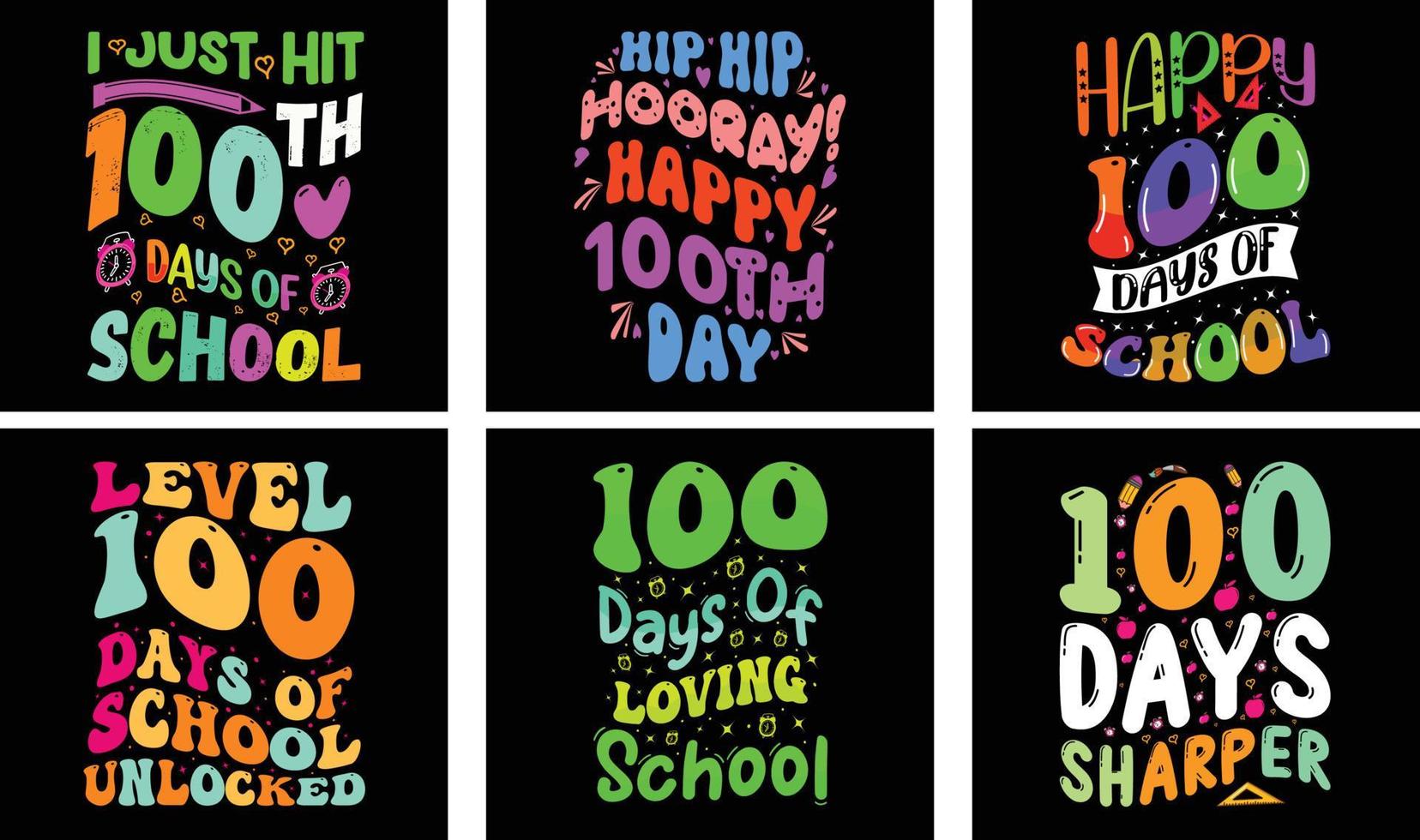 Pacote de design de camisetas escolares de 100 dias. 100 dias de vetor escolar. design de camiseta de tipografia.