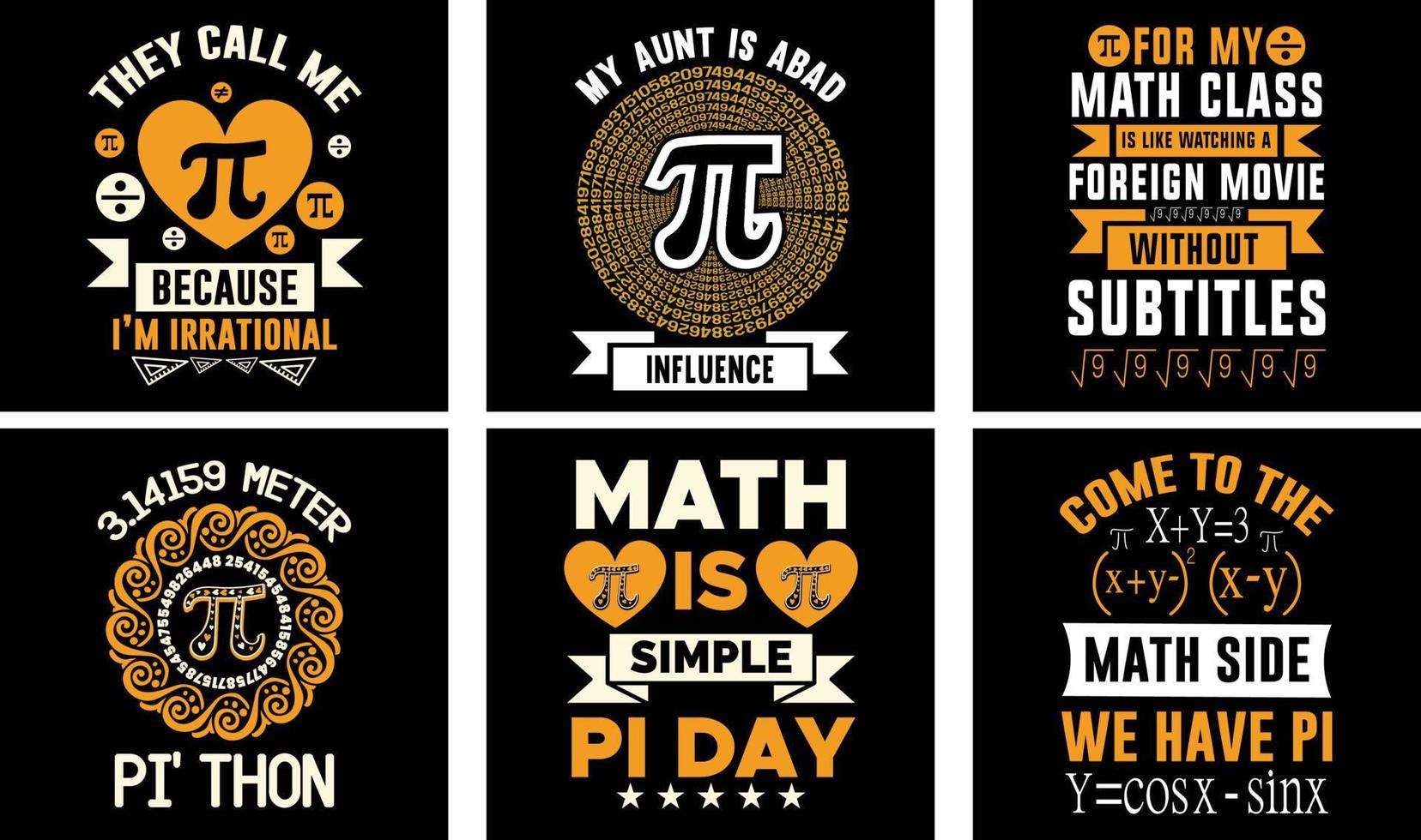 pacote de design de camiseta do dia pi. camiseta pi. design de camiseta de matemática. gráficos vetoriais do dia do pi vetor