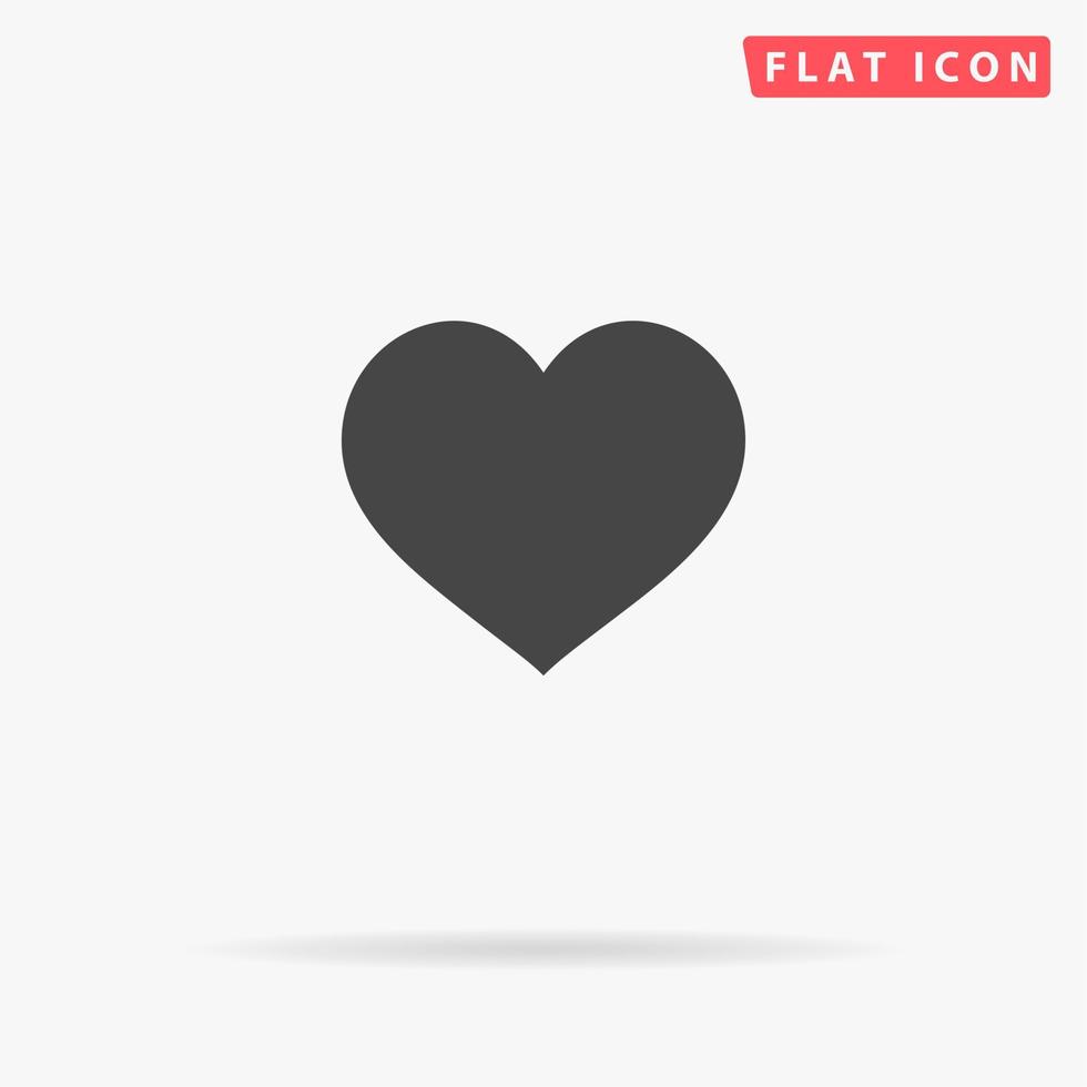 coração plano. símbolo liso preto simples com sombra no fundo branco. pictograma de ilustração vetorial vetor