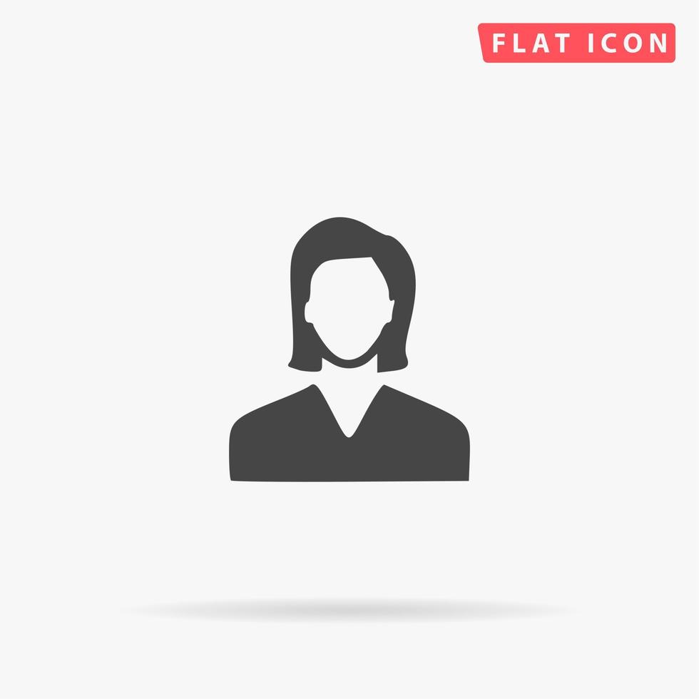 foto de perfil de avatar de mulher. símbolo liso preto simples com sombra no fundo branco. pictograma de ilustração vetorial vetor