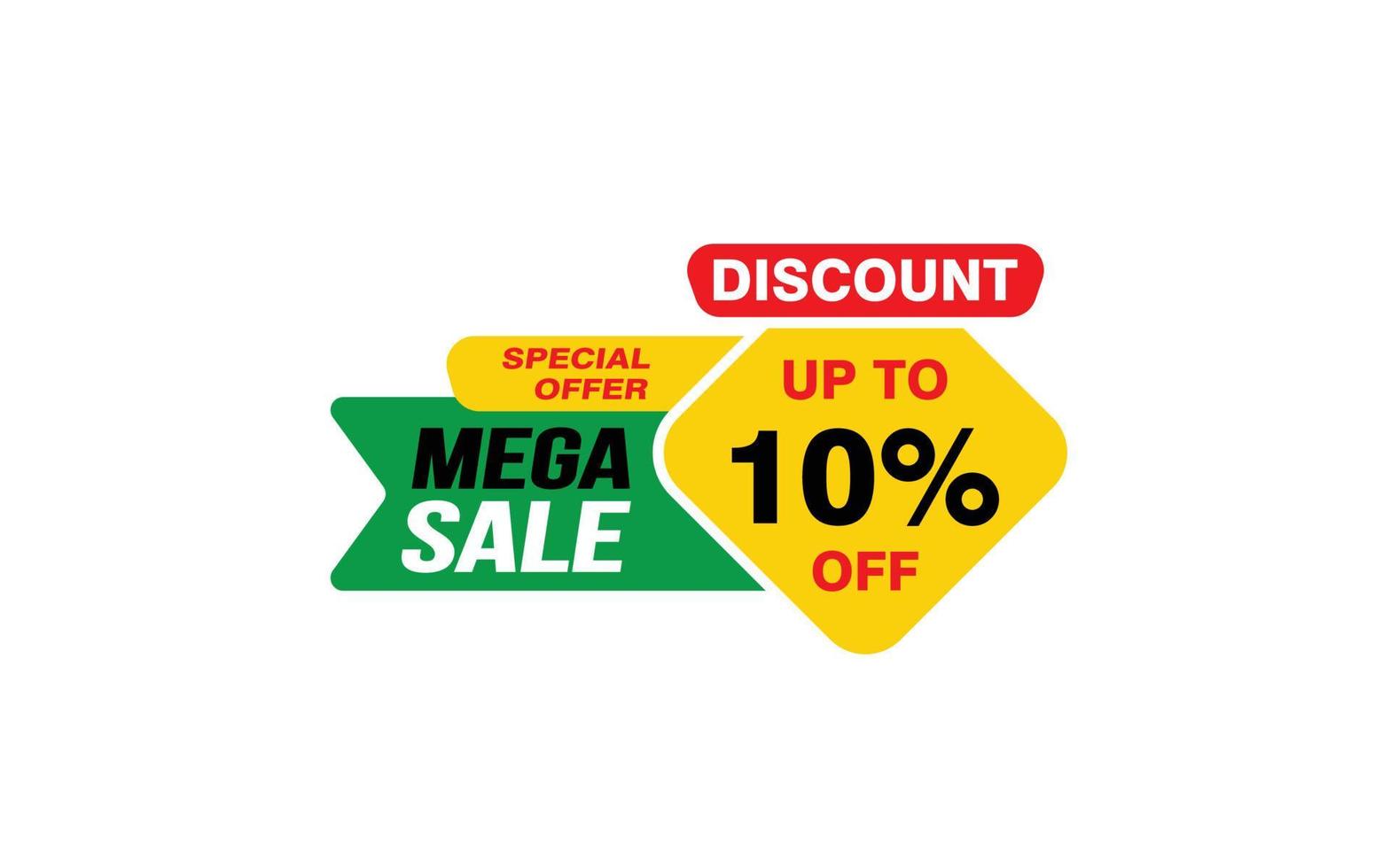 Oferta de mega venda de 10%, liberação, layout de banner de promoção com estilo de adesivo. vetor