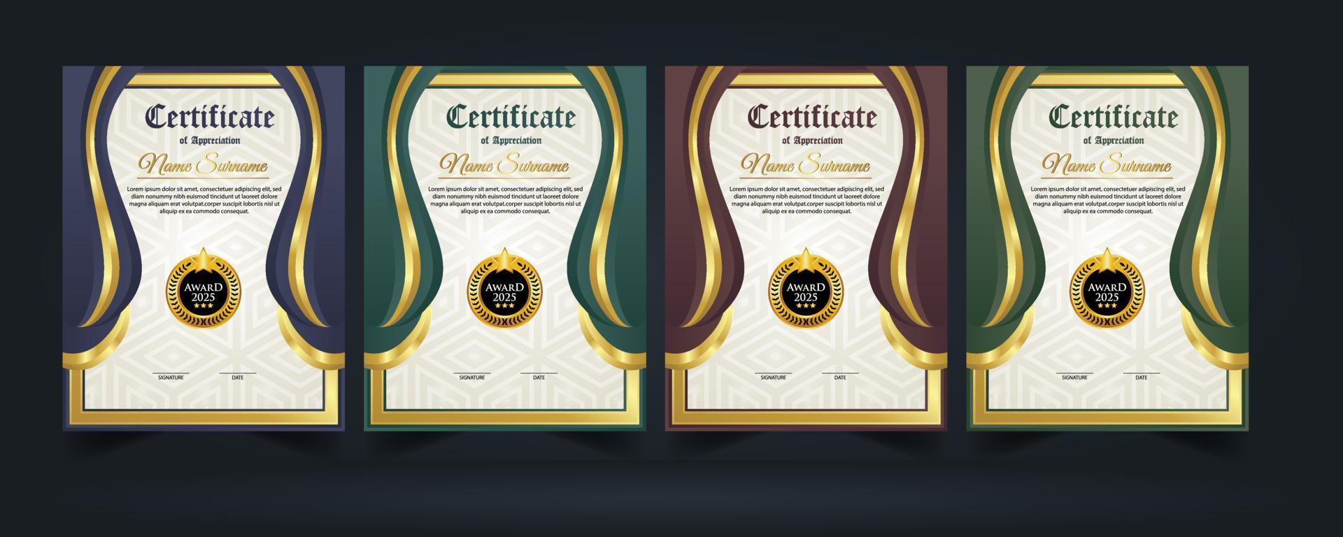 conceito de layout de certificado de design moderno. simples, elegante e luxuoso, design moderno e elegante, fundo de diploma, design de modelo de certificado de prêmio vetorial vetor