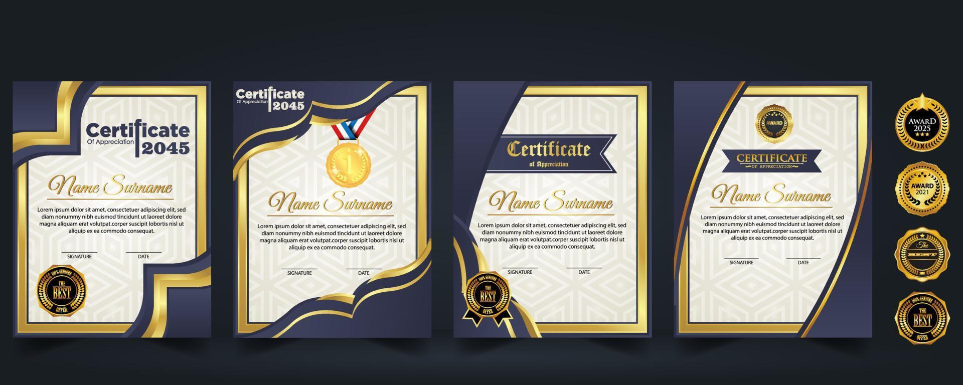 conceito de layout de certificado de design moderno. simples, elegante e luxuoso, design moderno e elegante, fundo de diploma, design de modelo de certificado de prêmio vetorial vetor