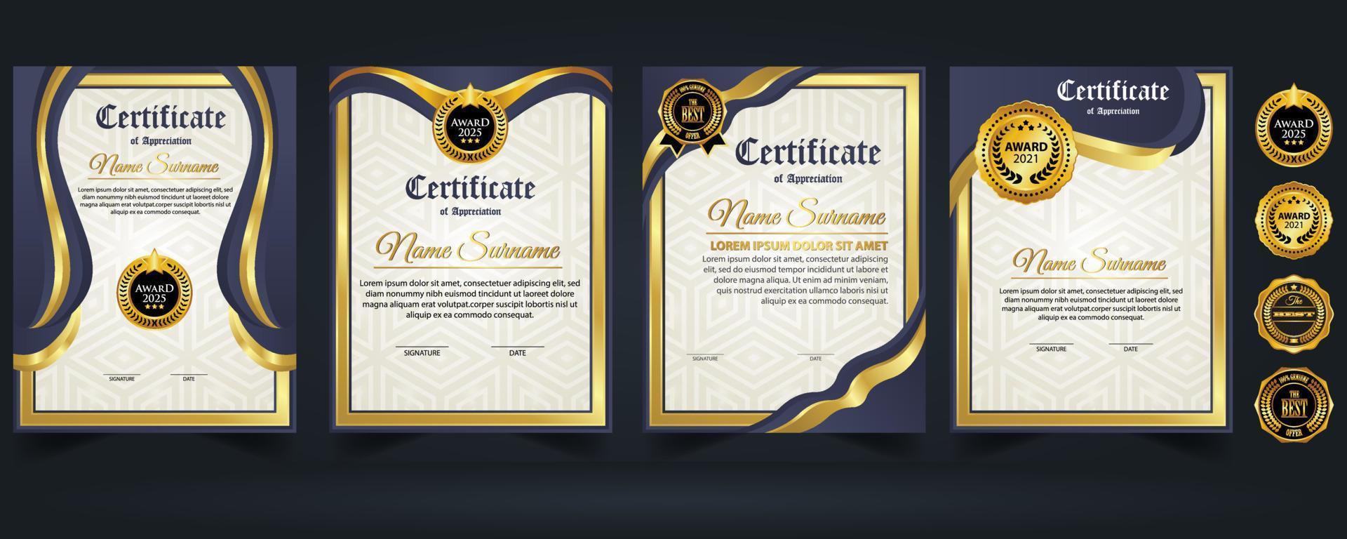 conceito de layout de certificado de design moderno. simples, elegante e luxuoso, design moderno, diploma, plano de fundo, design de modelo de certificado de prêmio vetorial vetor