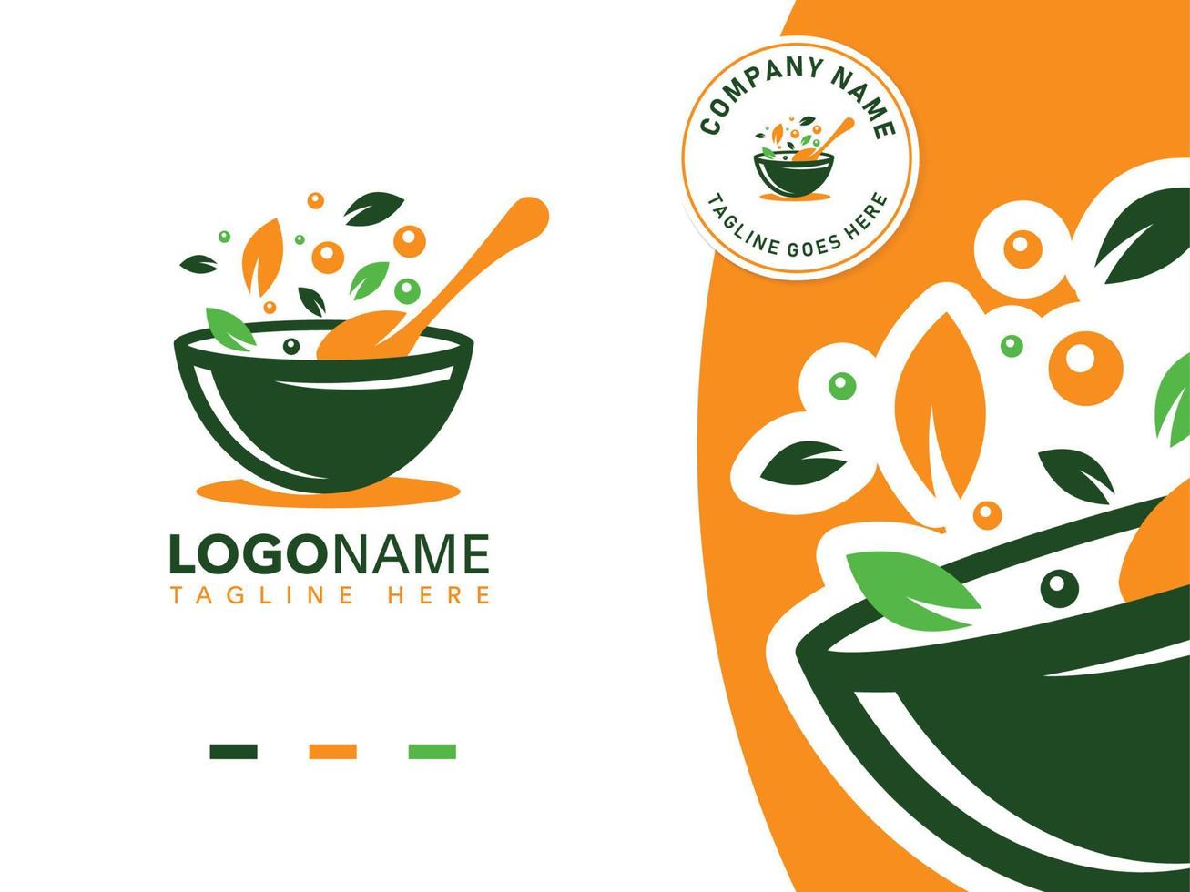 modelo de logotipo de comida vegetariana de tigela de salada vetor