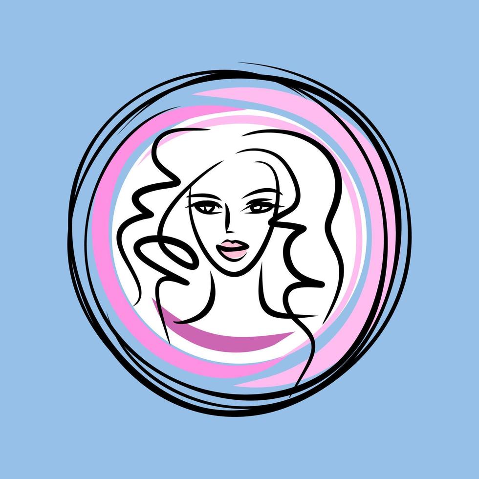 logotipo do salão de beleza. ícone de spa de barbearia. senhora bonita, penteado e cosméticos. menina avatar. vetor