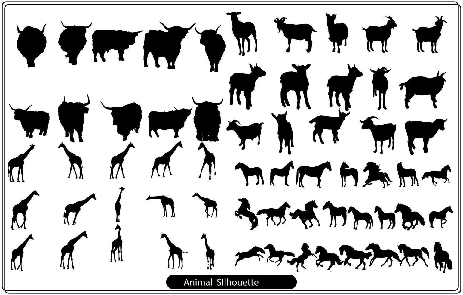 coleção de silhuetas de animais em um fundo branco vetor