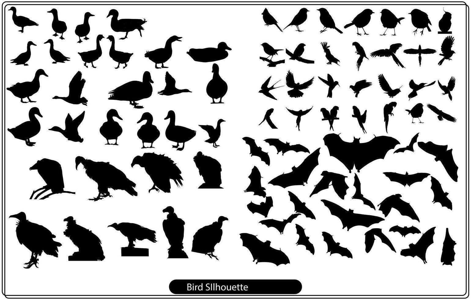 conjunto de silhuetas isoladas pretas de corvos. coleção de diferentes posições de pássaros. vetor