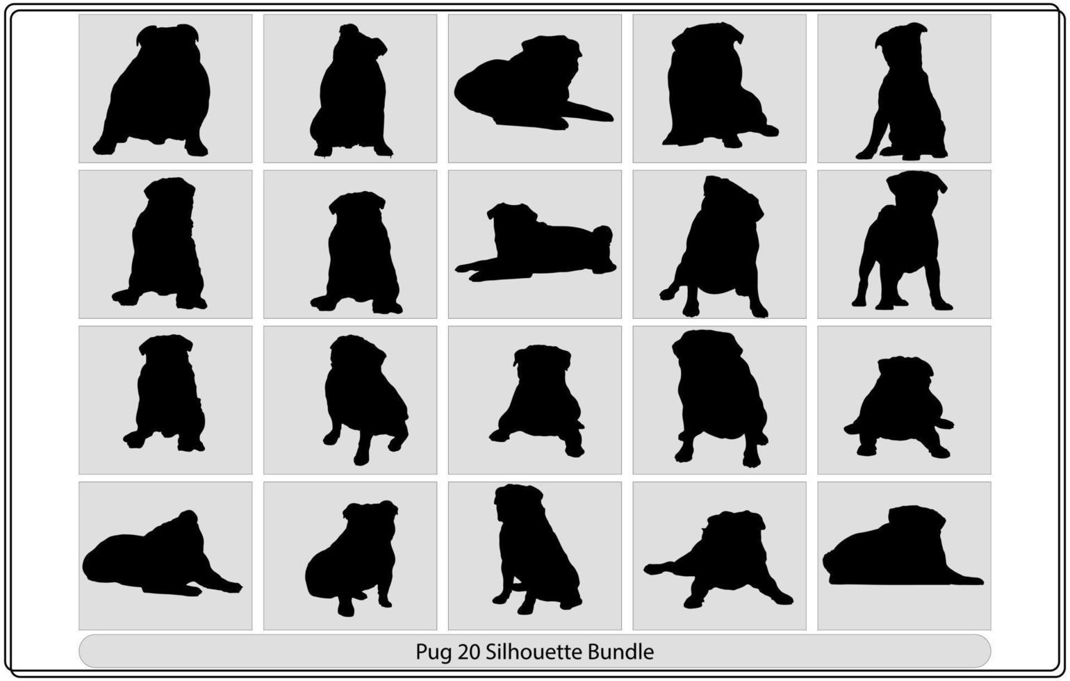 silhueta de pug, vetor coleção de silhuetas de raças de cães isolada em branco