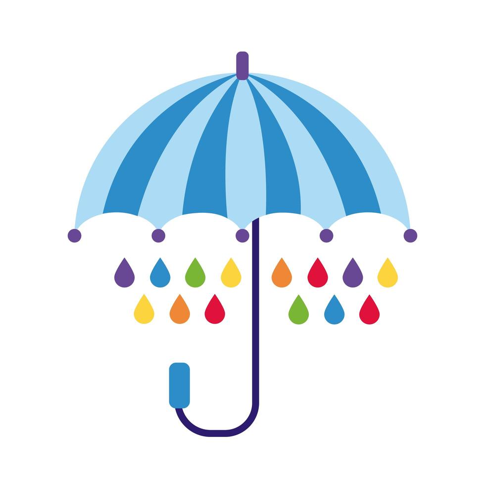 ícone de estilo plano guarda-chuva com pingos de chuva de arco-íris vetor