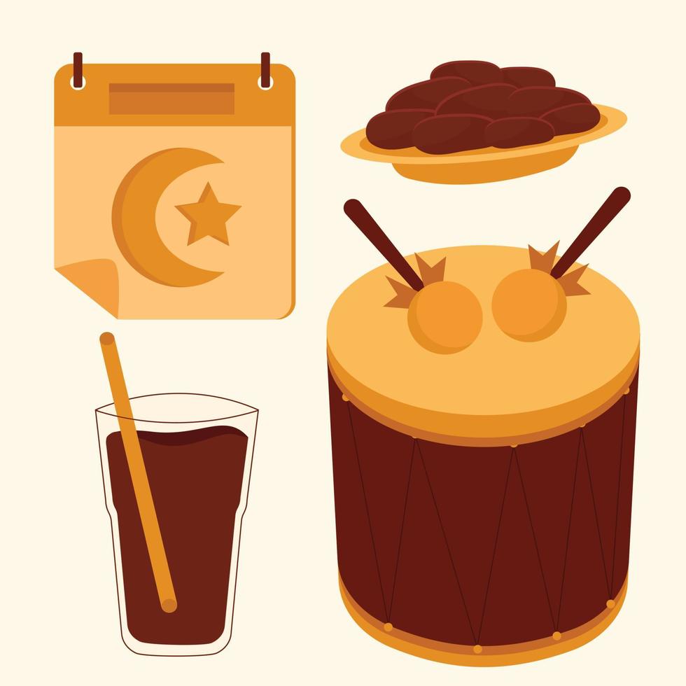 coleções de elementos islâmicos do ramadã em ilustração plana vetor