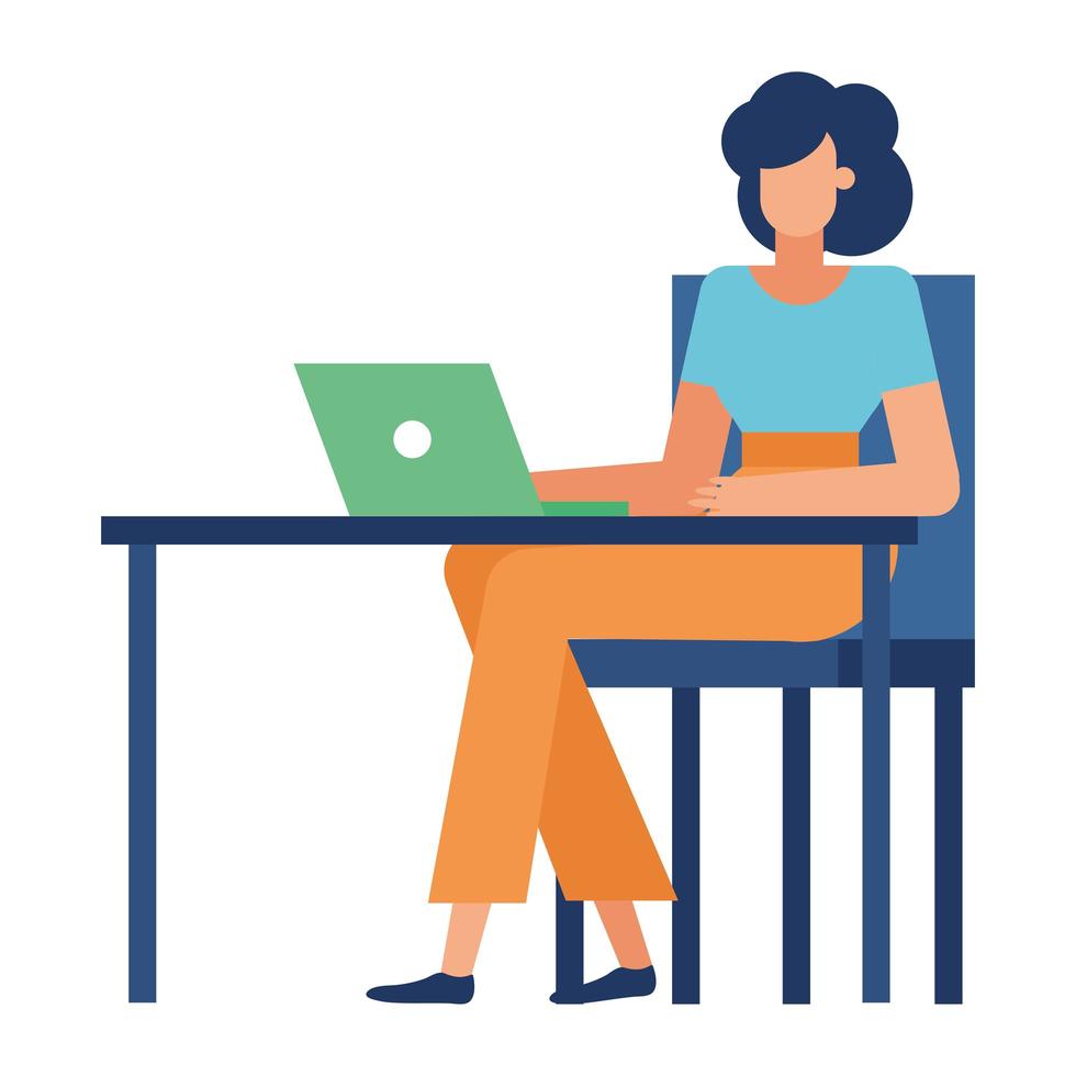 mulher na mesa com laptop no escritório desenho vetorial vetor
