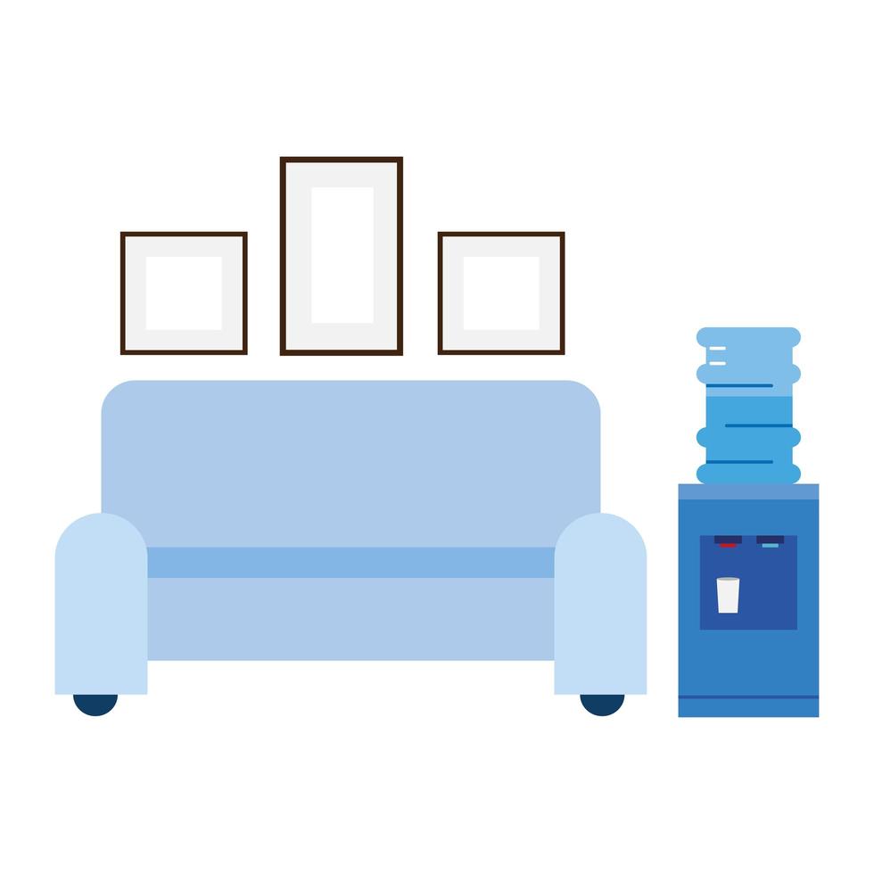 desenho de vetor isolado sofá azul e dispensador de água