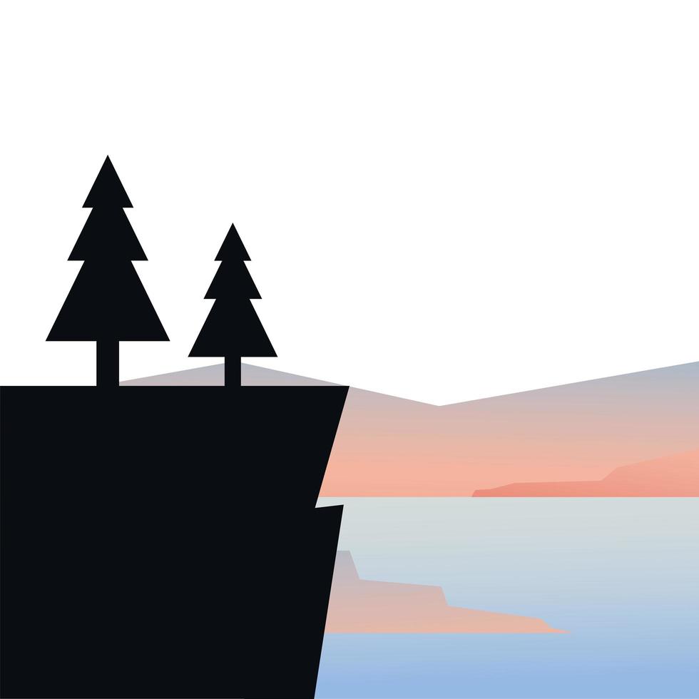pinheiros na falésia em frente ao lago desenho vetorial vetor