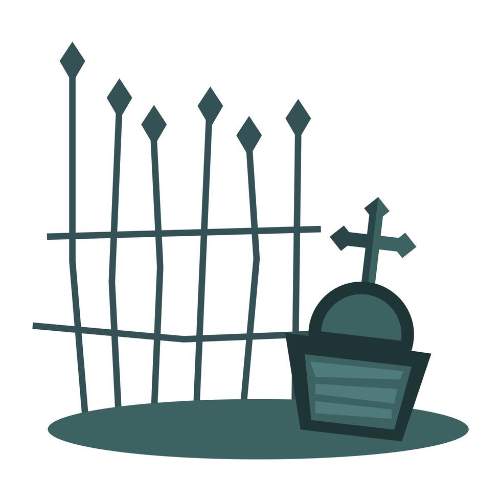 sepultura com desenho vetorial de cruz e portão vetor