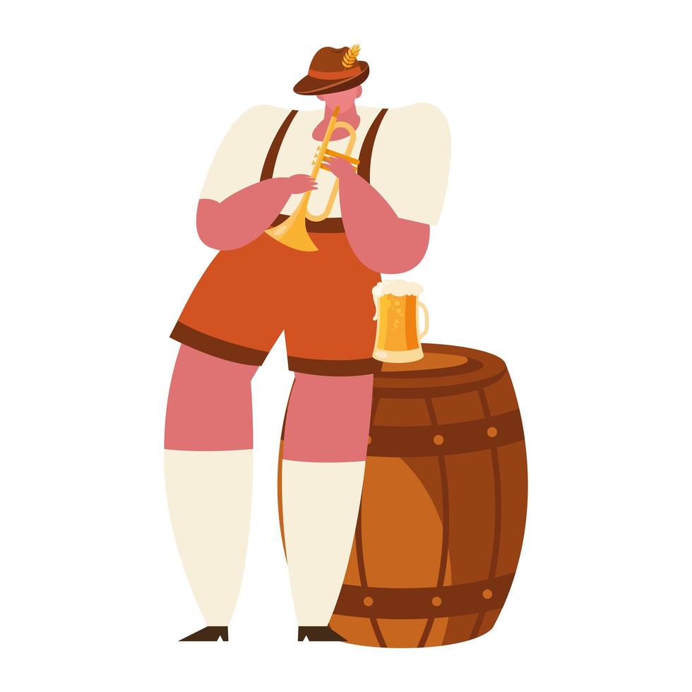 homem oktoberfest com desenho vetorial de trompete e cerveja vetor