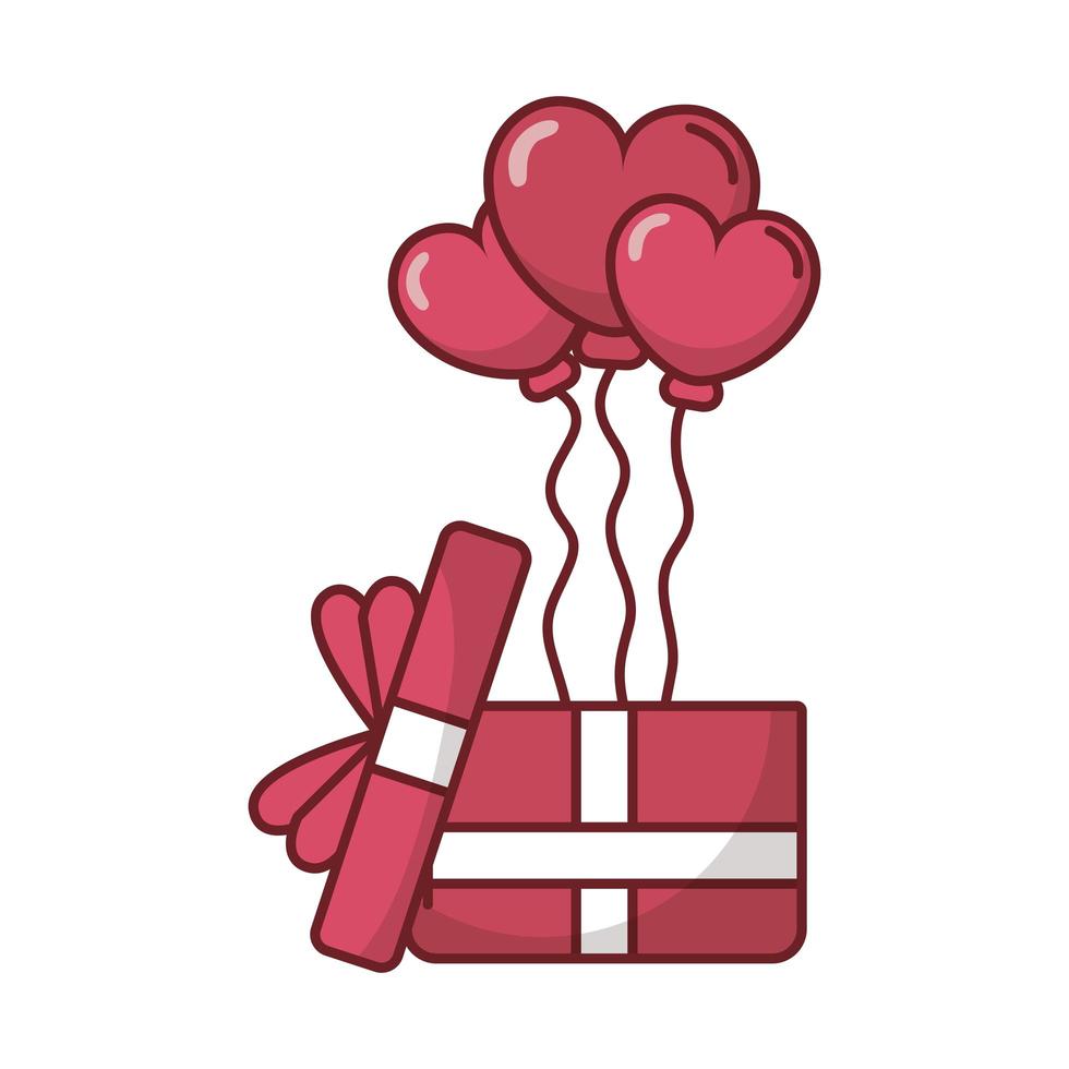 feliz dia dos namorados coração balões com presente vetor