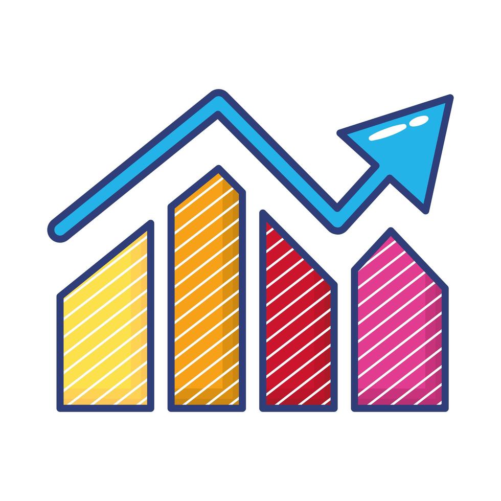 barras de estatísticas com ícone de seta plana vetor