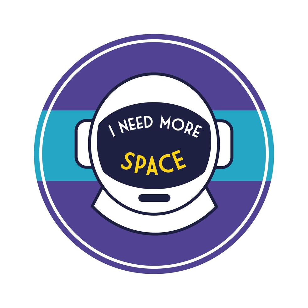 emblema circular espacial com linha de capacete de astronauta e estilo de preenchimento vetor