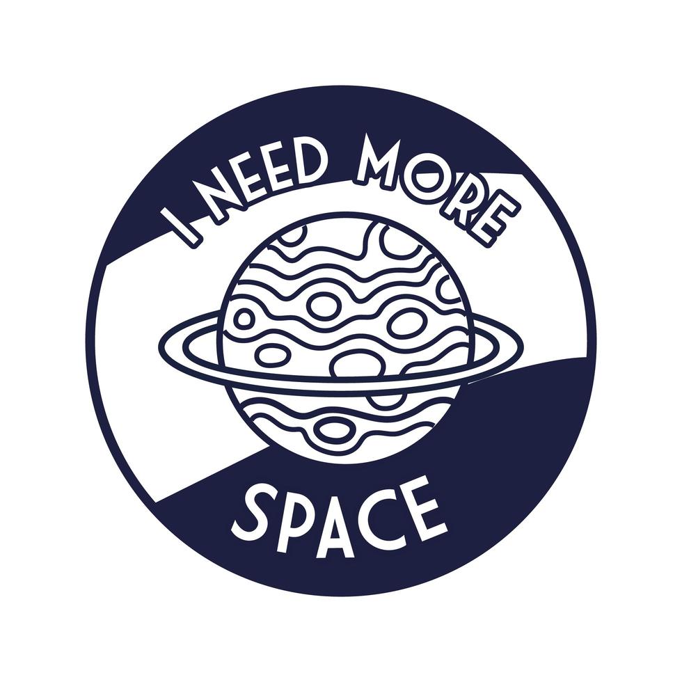 emblema espaço com planeta saturno com preciso de mais estilo de linha de letras de espaço vetor
