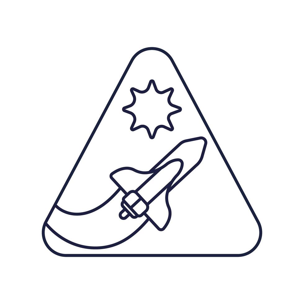 emblema triangular espacial com estilo de linha de vôo de nave espacial vetor