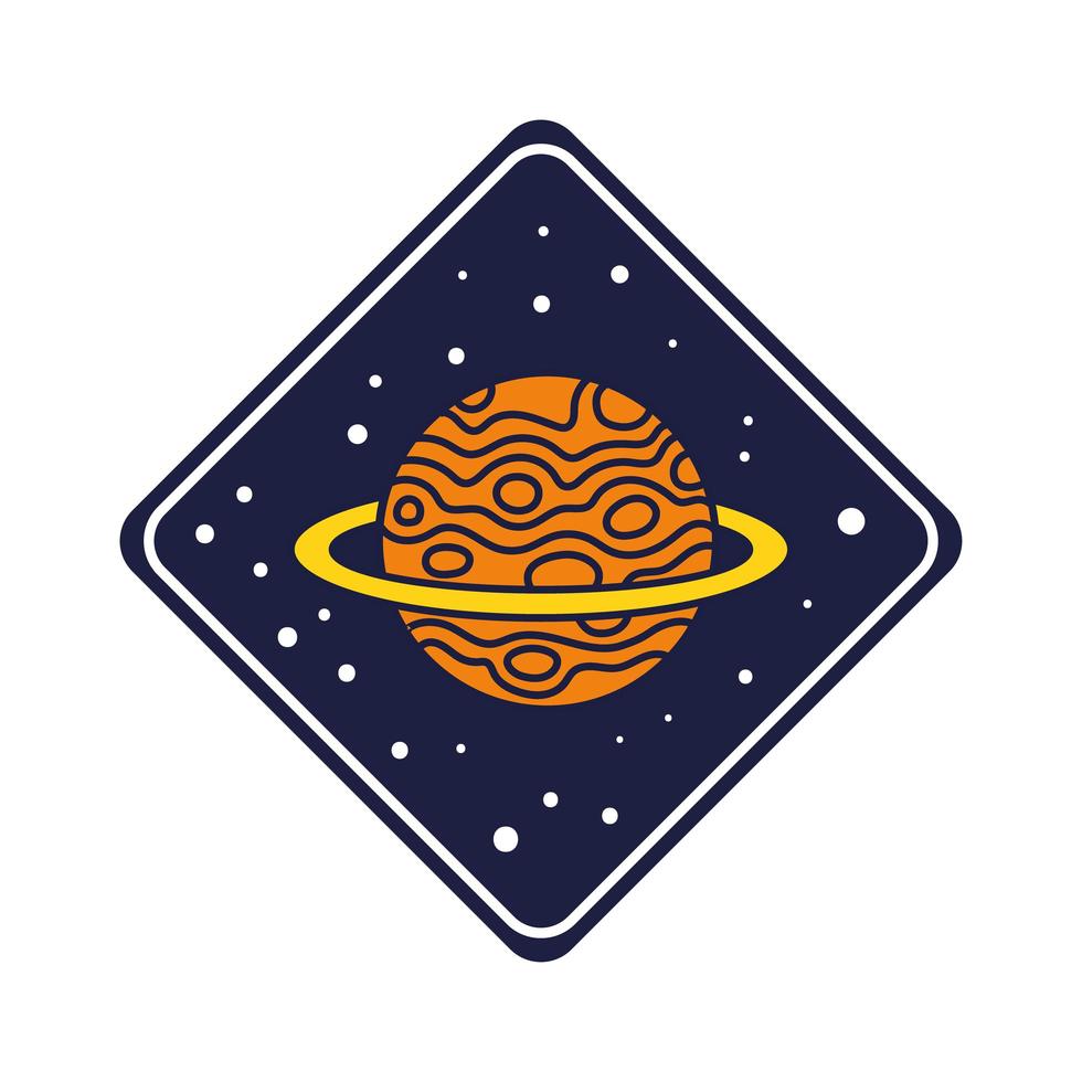 emblema do espaço com linha de planeta saturno e estilo de preenchimento vetor