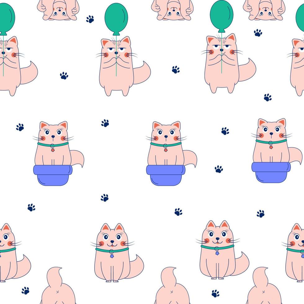 padrão perfeito com personagens bonitos de gatos doodle vetor