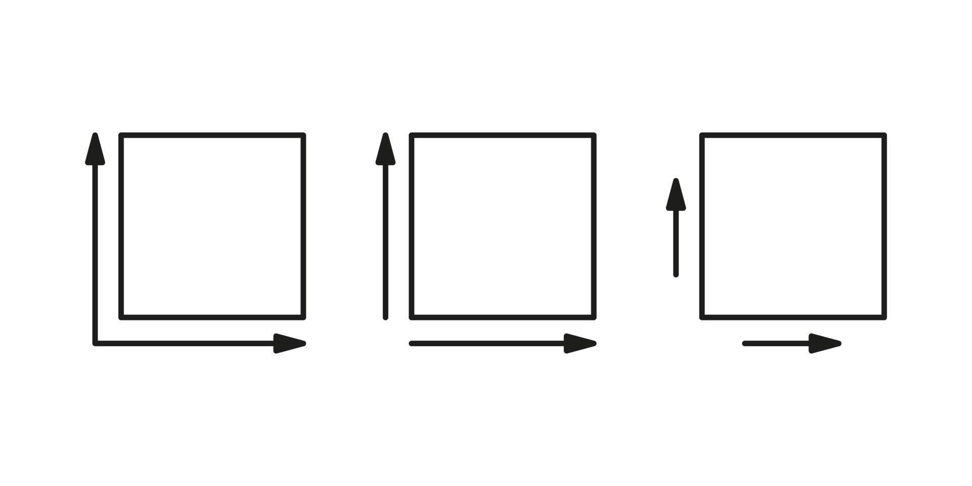 metro quadrado, conjunto de ícones de área de tamanho m2. medindo o sinal de dimensão da superfície. medida de lugar com seta de comprimento e largura. quantidade metro quadrado de espaço. ilustração vetorial vetor