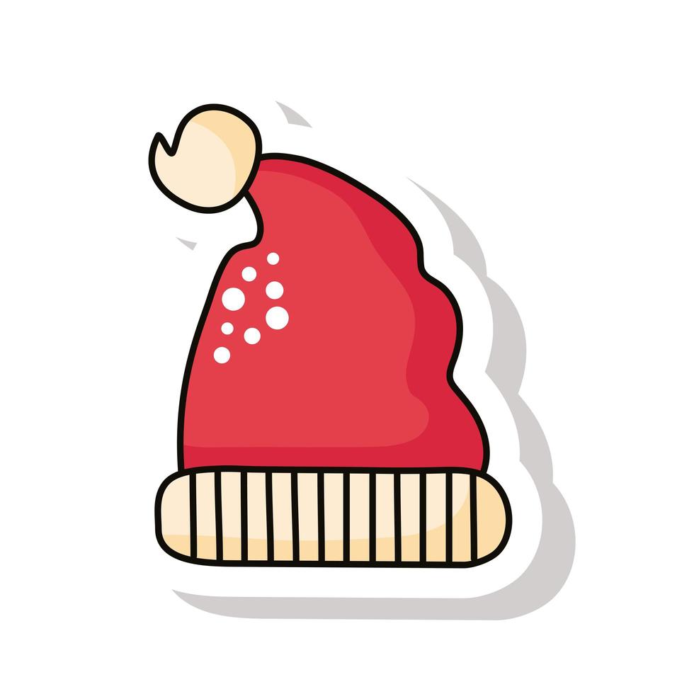 Ícone de adesivo de chapéu de Papai Noel vermelho de feliz natal vetor