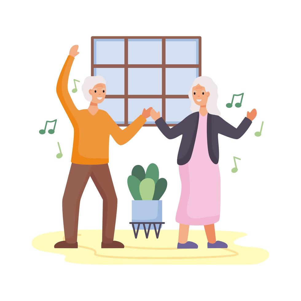 idosos ativos dançando personagens vetor