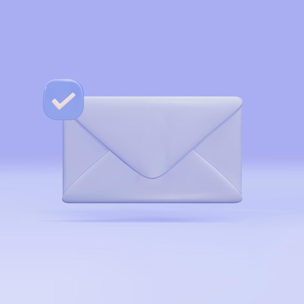 Ícone de e-mail azul 3D com botão de marca de seleção, logotipo de e-mail não lido. ilustração vetorial. vetor