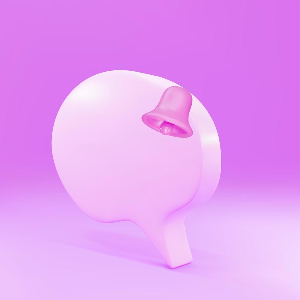 Balão rosa 3D com ícone de notificação. isolado no fundo rosa. ilustração vetorial. vetor