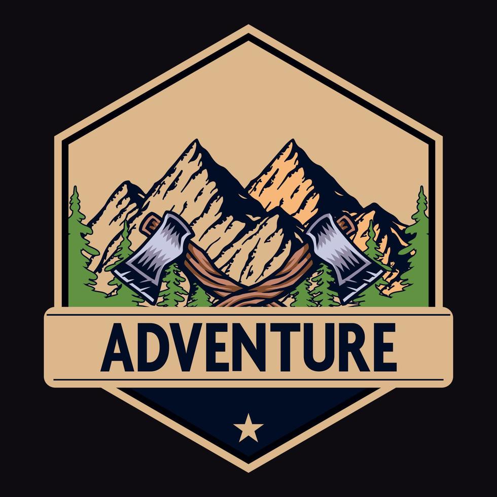rótulo de aventura ao ar livre de montanha ilustração vetorial adesivo de distintivo vintage retrô e design de camiseta vetor