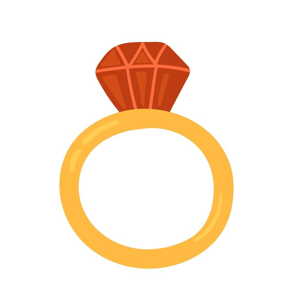 anel de ouro com pedra preciosa vermelha, diamante, rubi. símbolo do amor, dia dos namorados vetor