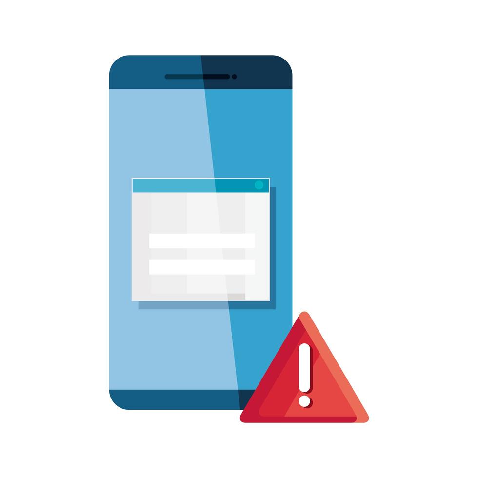 smartphone com símbolo de alerta, proteção de dados ou conceito de segurança digital online vetor