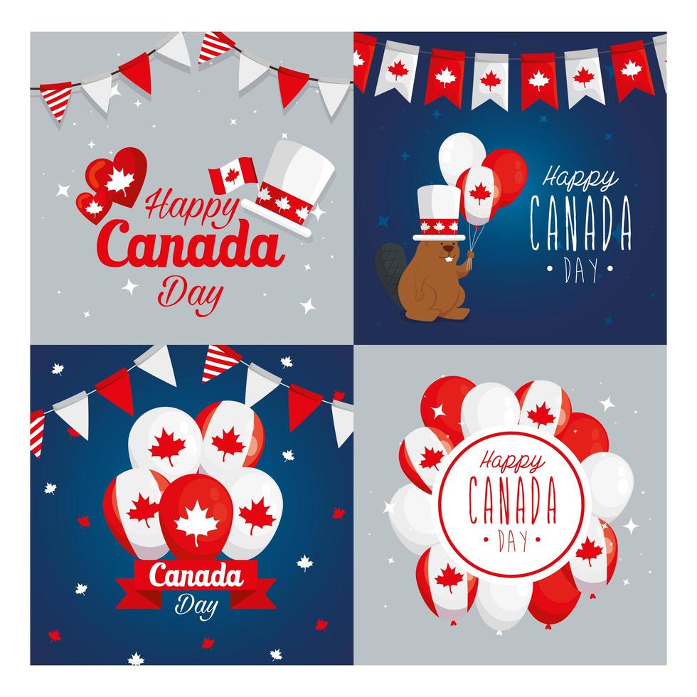 conjunto de ícones canadenses quadros de desenho vetorial do feliz dia do Canadá vetor