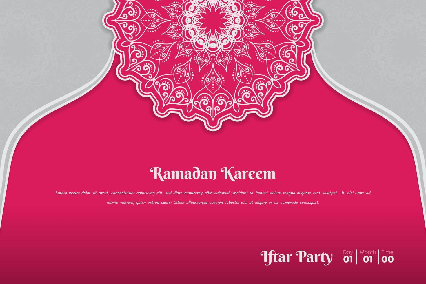 modelo de plano de fundo ramadan kareem com design de ornamento rosa e branco vetor